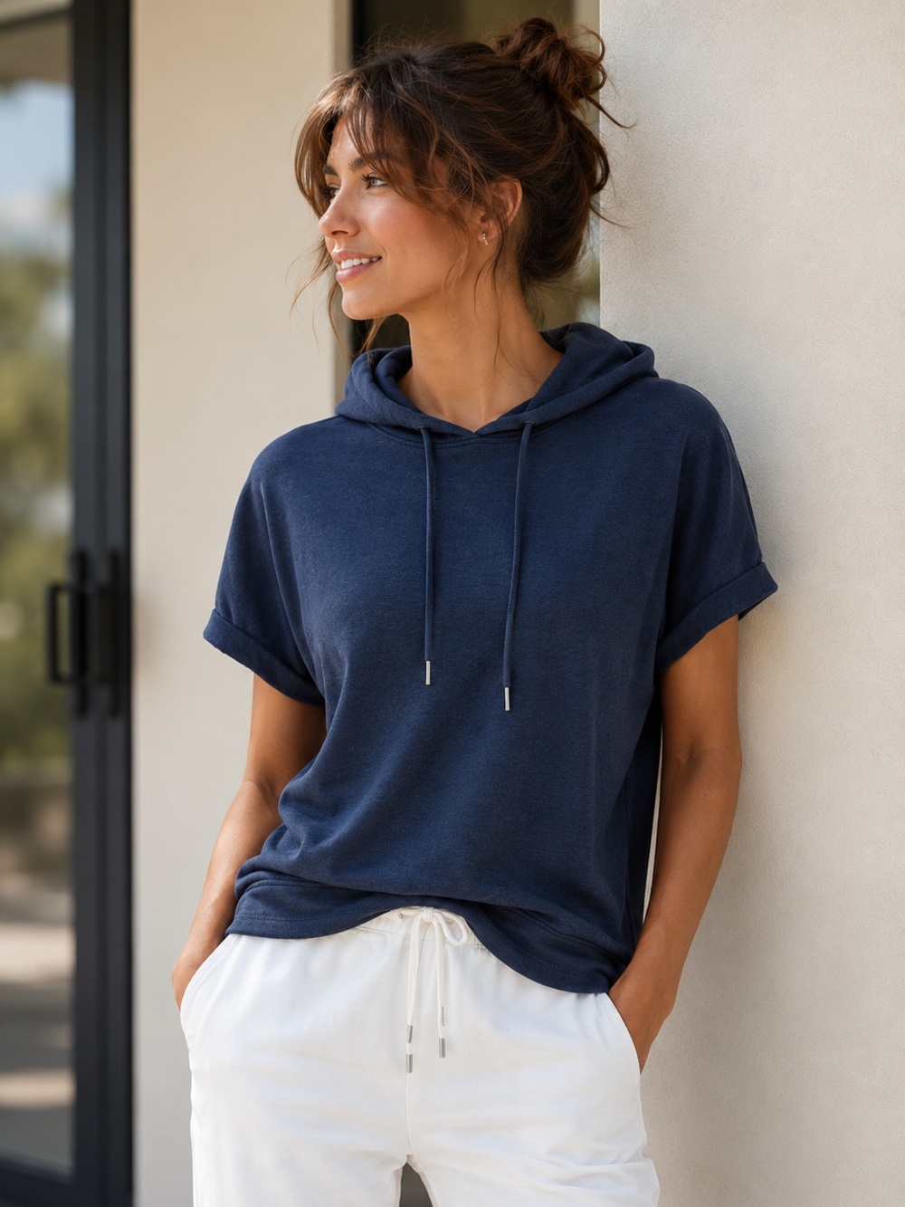 Marc New York Performance Navy Short Sleeve Hoodie Hi‎ Low Athleisure XS